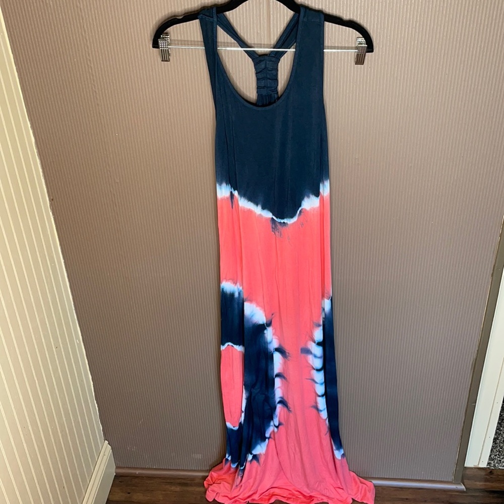 Marina Luna tie dye maxi dress size small blue and orange‎